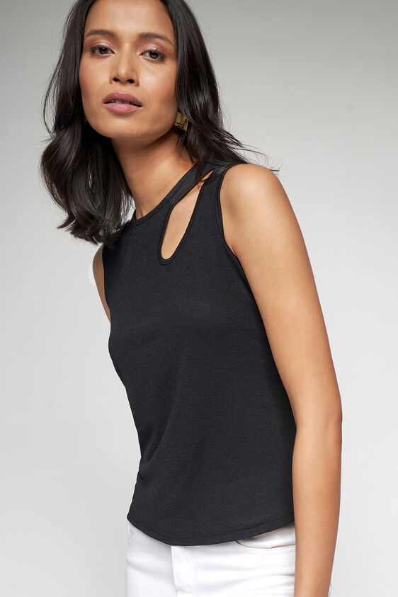 Black Solid Straight Top, Black, image 2
